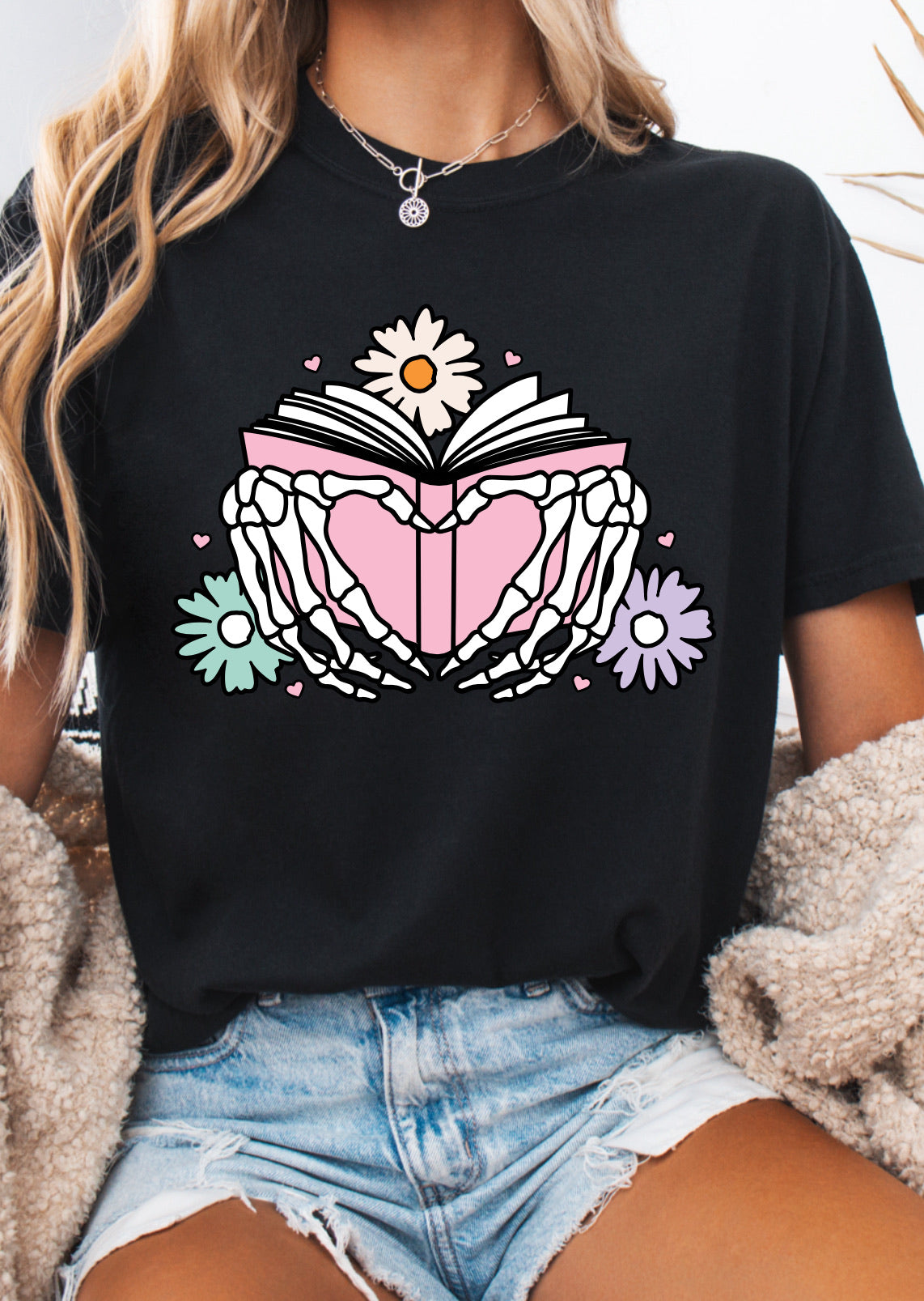 Floral Book with Skeleton Heart, Book Lovers Comfort Colors shirt