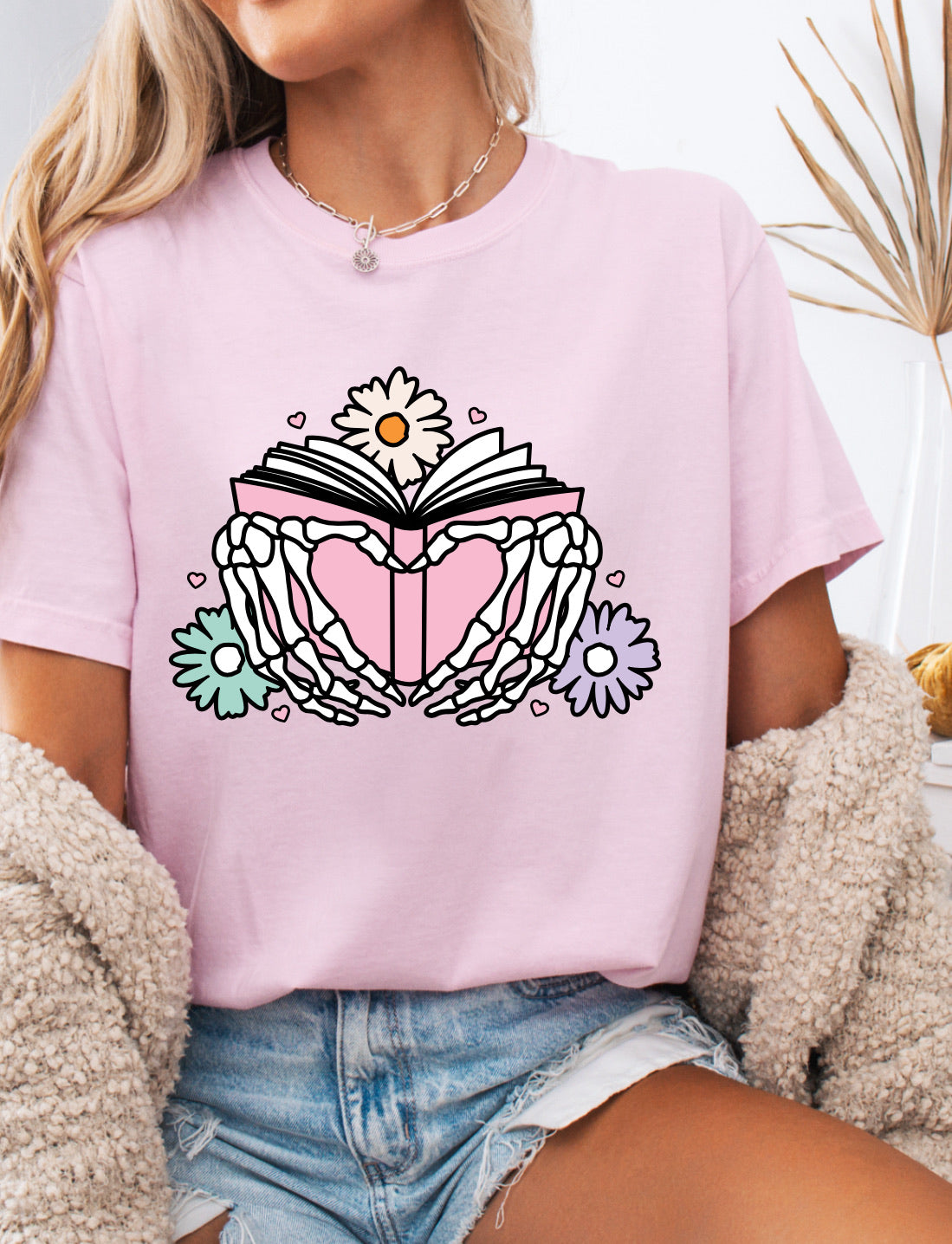 Floral Book with Skeleton Heart, Book Lovers Comfort Colors shirt
