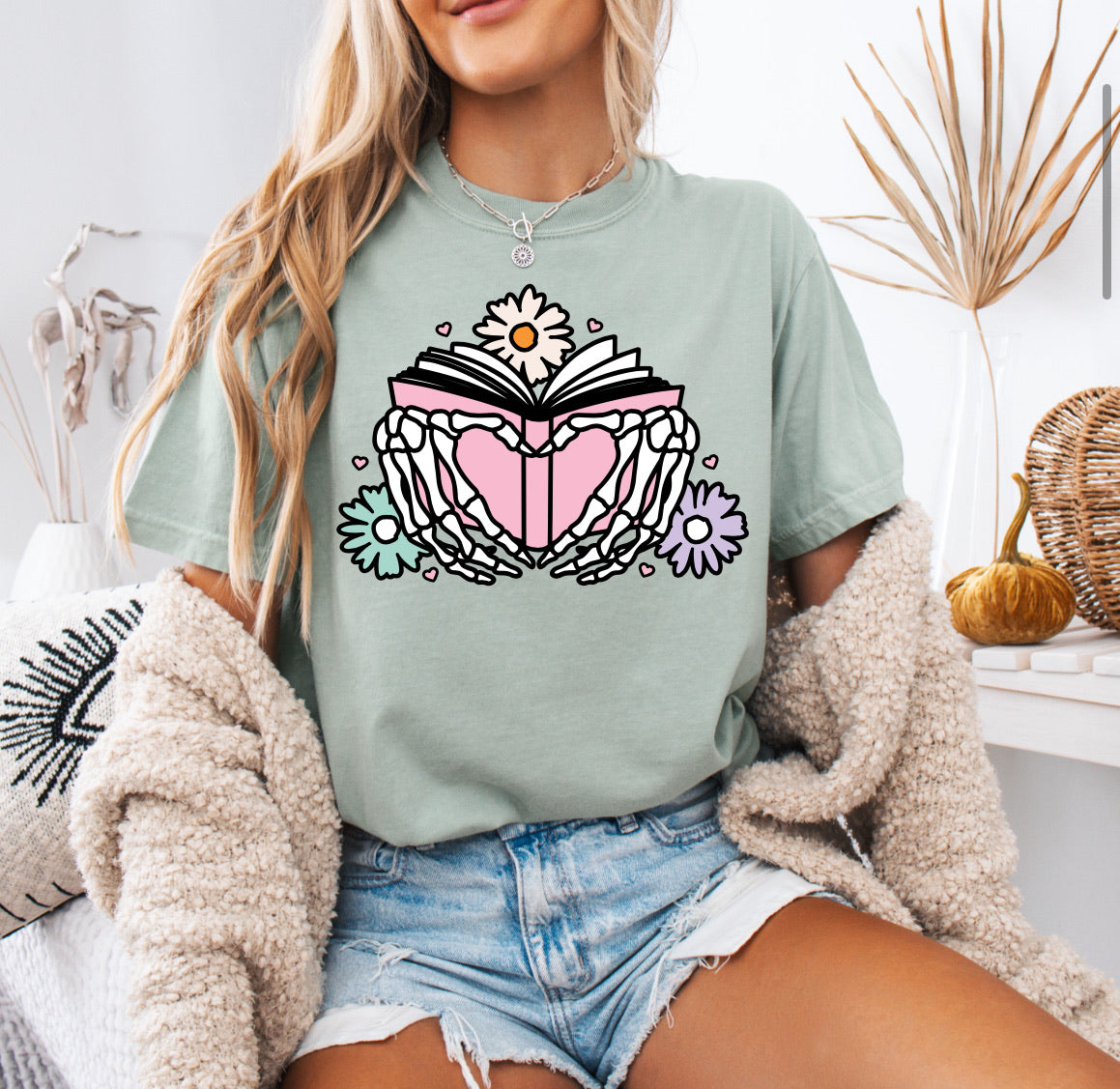 Floral Book with Skeleton Heart, Book Lovers Comfort Colors shirt