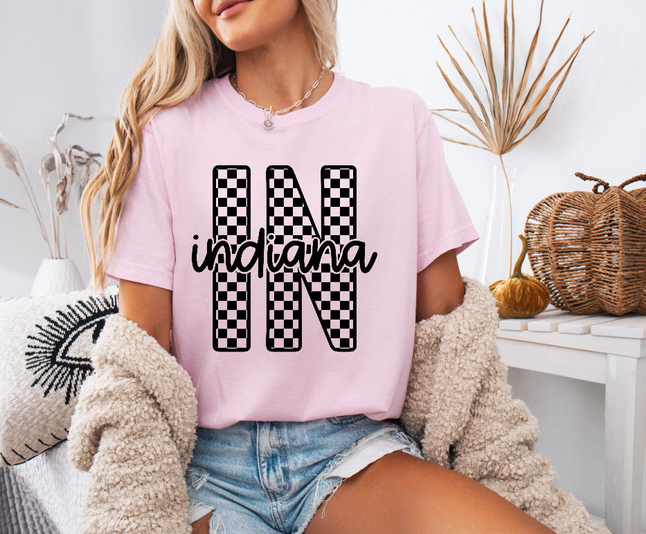 Checkered Indiana Racing Shirt – Bold & Comfortable Comfort Colors Tee for Racing Fans