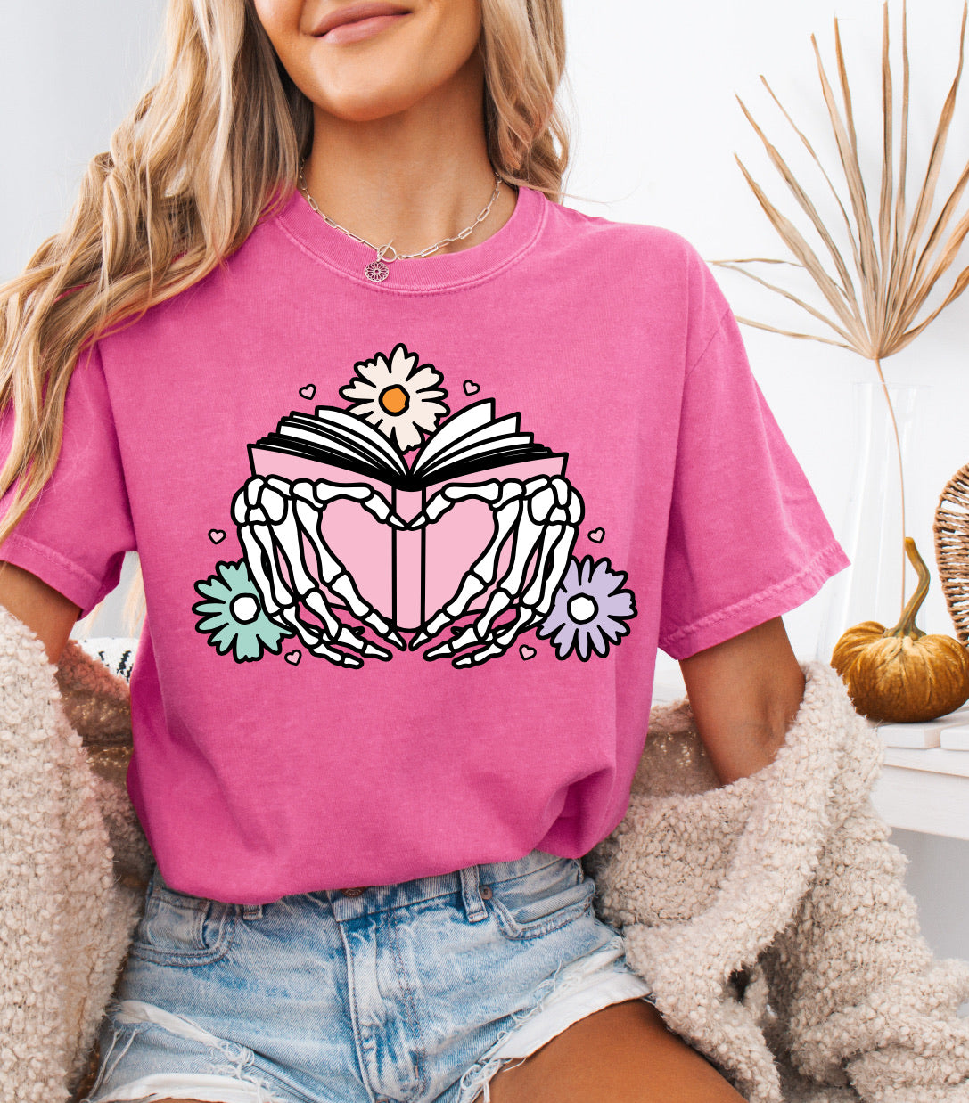Floral Book with Skeleton Heart, Book Lovers Comfort Colors shirt