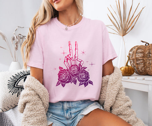 Floral Skeleton Peace Sign Shirt – Comfort Colors