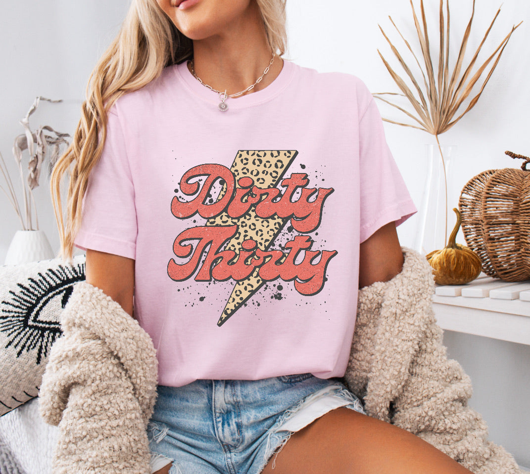 Dirty Thirty Cheetah Lightning Bolt 30th Birthday Shirt – Comfort Colors