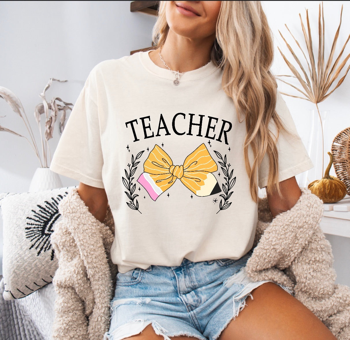 Teacher Pencil Bow Shirt – Comfort Colors