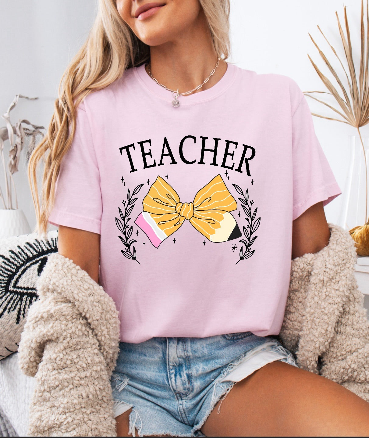 Teacher Pencil Bow Shirt – Comfort Colors