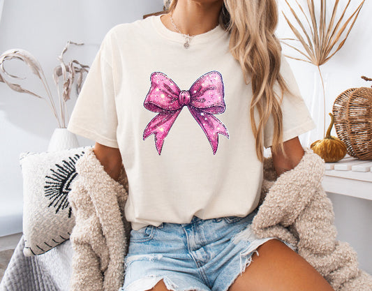 Glitter Pink Bow Shirt – Comfort Colors