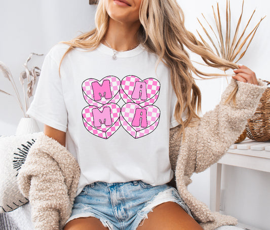 Valentine’s Mama Checkered Hearts Shirt – Comfort Colors