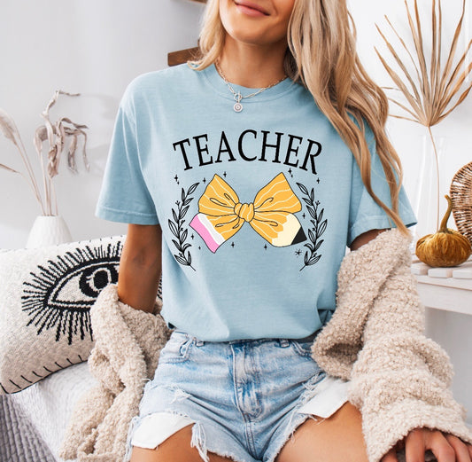 Teacher Pencil Bow Shirt – Comfort Colors