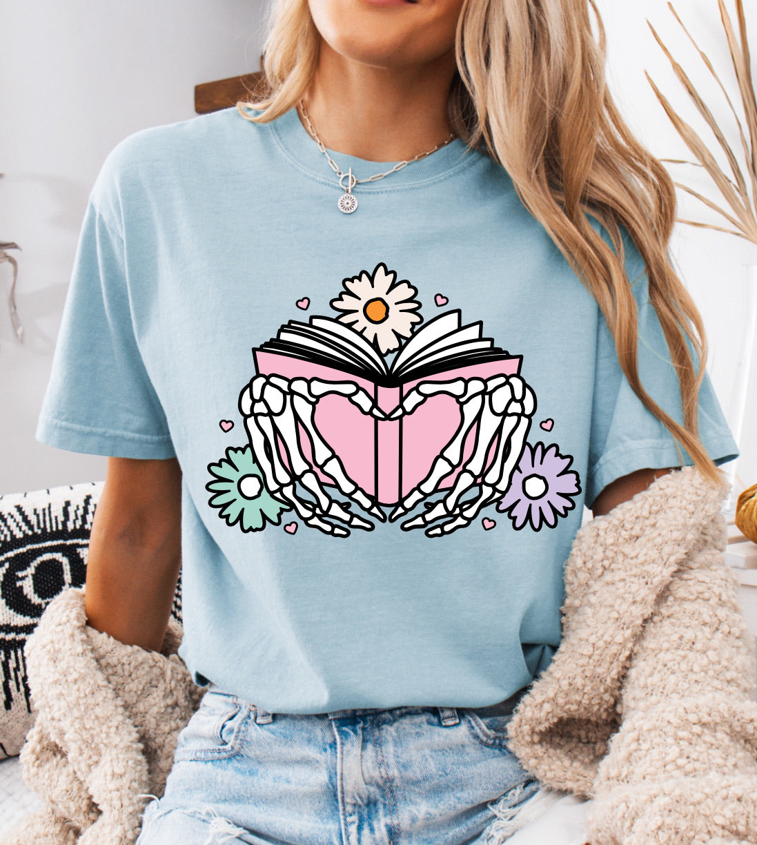 Floral Book with Skeleton Heart, Book Lovers Comfort Colors shirt